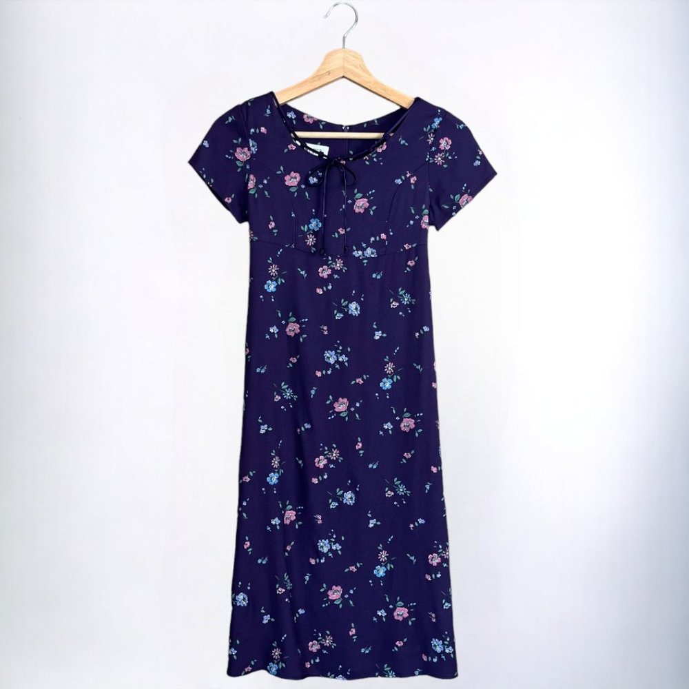 Vintage 90s Amy Byer Girls Purple Floral Empire Waist Short Sleeve Long Dress 10